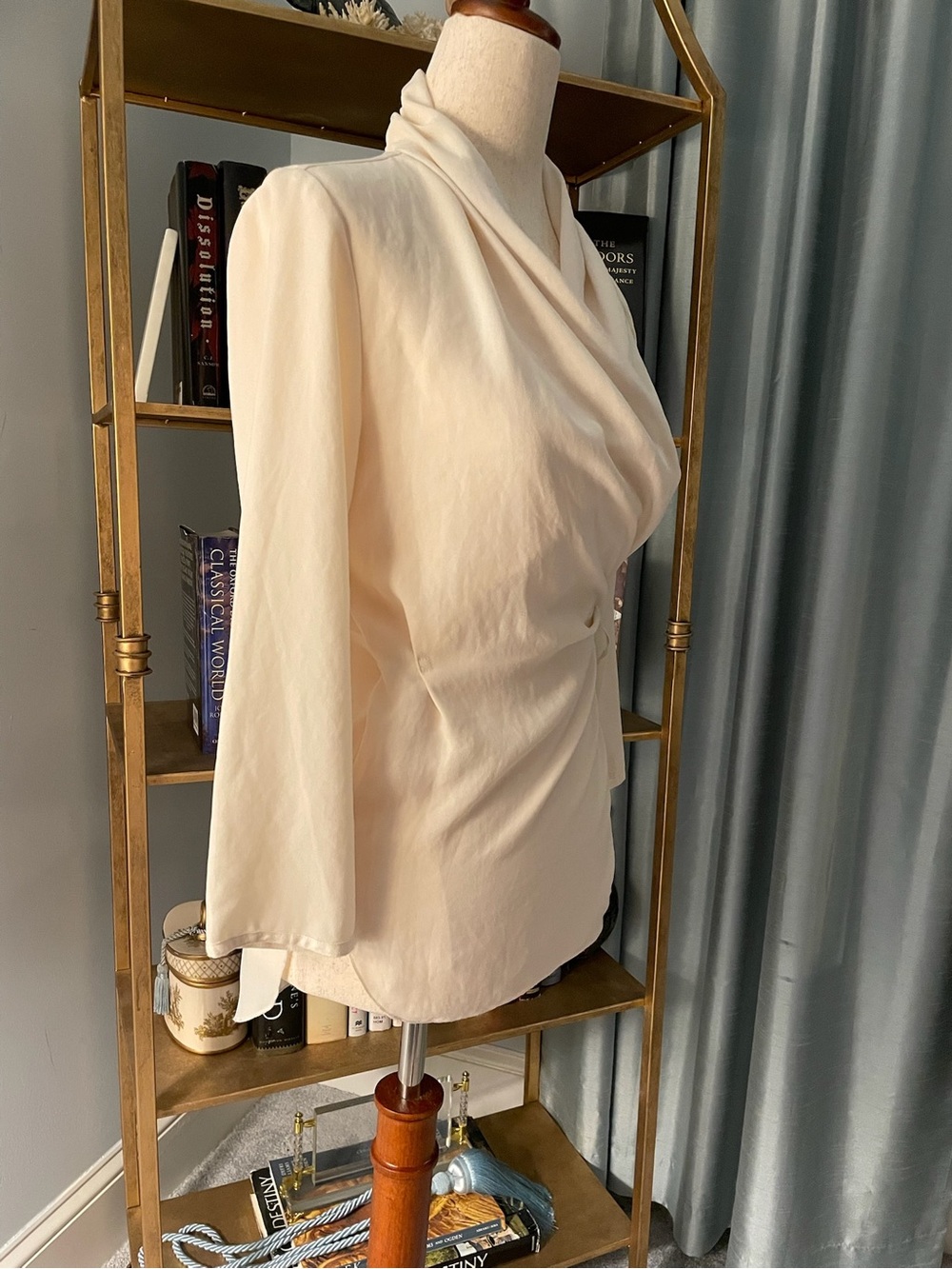 Aritzia Wilfred Cream Wrap Blouse XS XXS 3/4 Sleeves Tie Waist - Picture 9 of 15